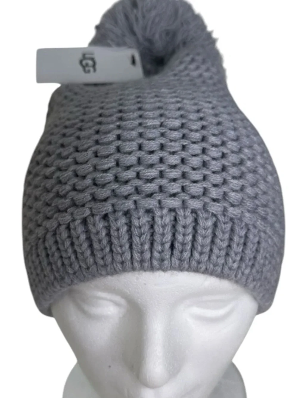 UGG Beanie One Size Light Gray Knit Pom Pom Hat NWT